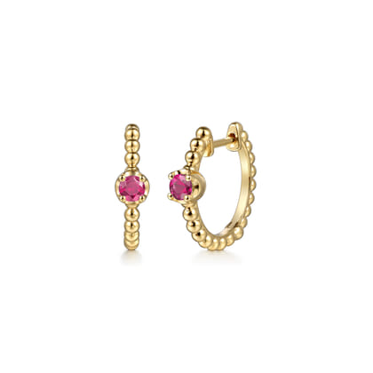 14K Yellow Gold Bujukan Ruby 15mm Huggie Earrings