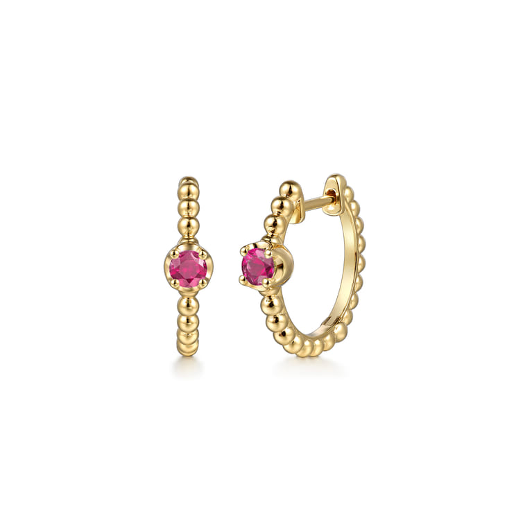 14K Yellow Gold Bujukan Ruby 15mm Huggie Earrings - Shot 1