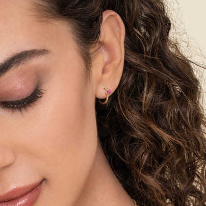 14K Yellow Gold Bujukan Ruby 15mm Huggie Earrings