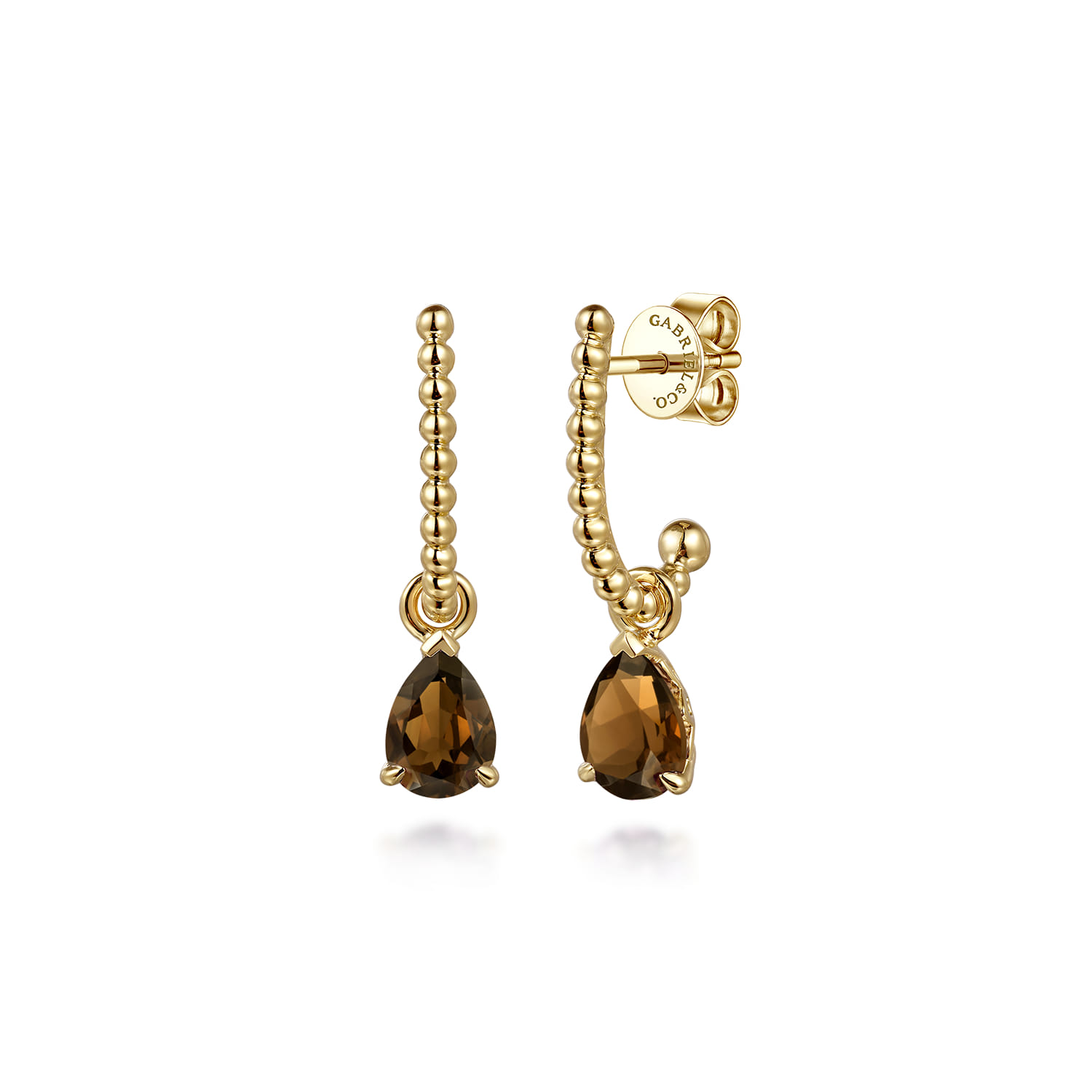 14K Yellow Gold Bujukan Smoky Quartz J Hoop Earrings - Shot 1