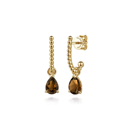 14K Yellow Gold Bujukan Smoky Quartz J Hoop Earrings