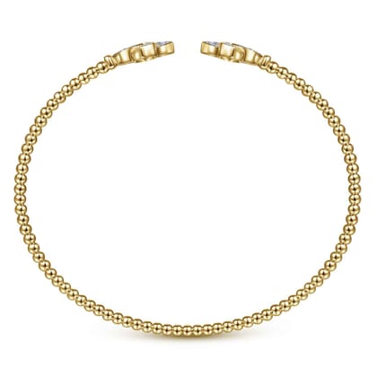14K Yellow Gold Bujukan Split Cuff Bracelet with Diamond Flower Caps