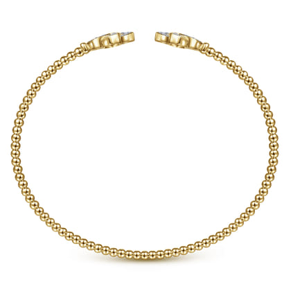14K Yellow Gold Bujukan Split Cuff Bracelet with Diamond Flower Caps