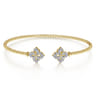 14K Yellow Gold Bujukan Split Cuff Bracelet with Diamond Flower Caps - 0.23 ct