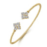 14K Yellow Gold Bujukan Split Cuff Bracelet with Diamond Flower Caps - 0.23 ct