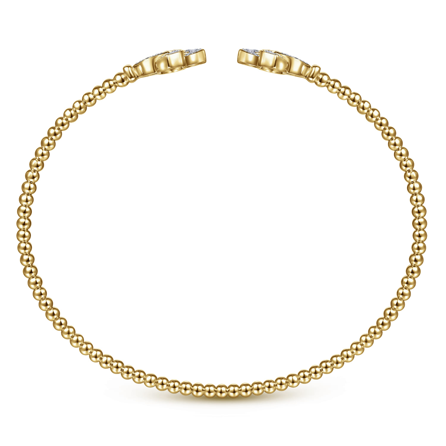 14K Yellow Gold Bujukan Split Cuff Bracelet with Diamond Flower Caps - 0.23 ct - Shot 3