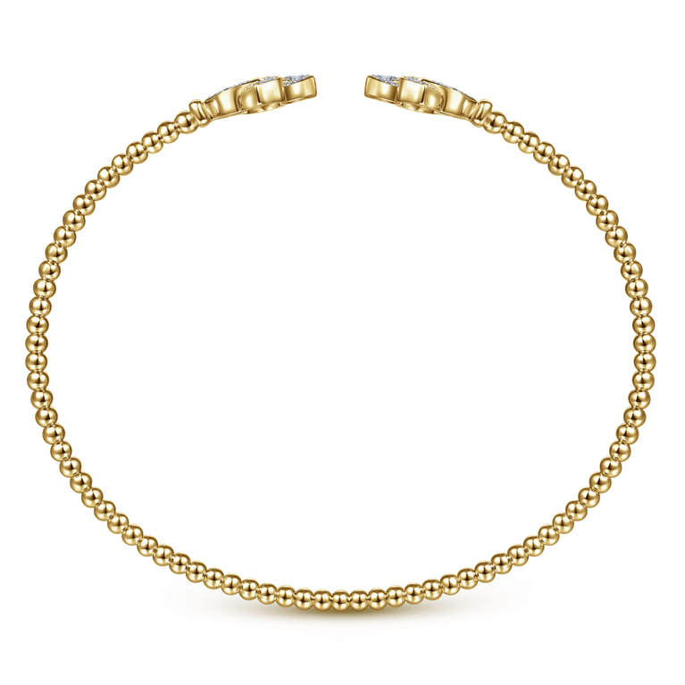 14K Yellow Gold Bujukan Split Cuff Bracelet with Diamond Flower Caps - 0.23 ct - Shot 3
