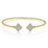 14K Yellow Gold Bujukan Split Cuff Bracelet with Diamond Flower Caps - 0.23 ct
