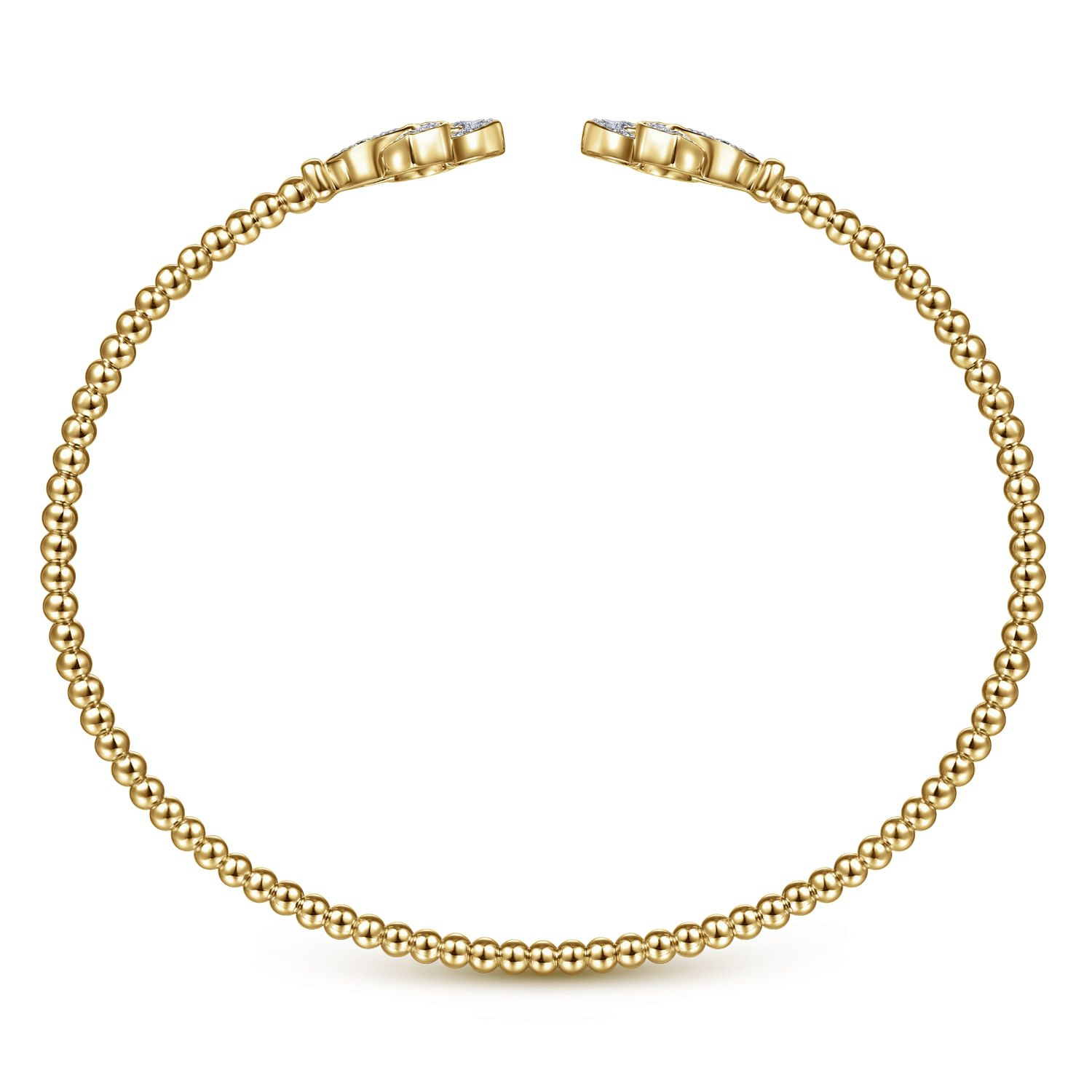 14K Yellow Gold Bujukan Split Cuff Bracelet with Diamond Flower Caps - 0.23 ct - Shot 3