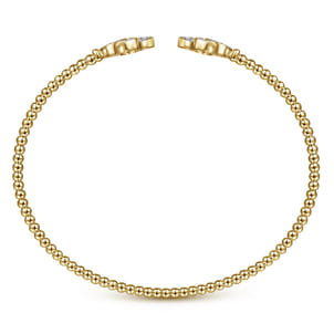 14K Yellow Gold Bujukan Split Cuff Bracelet with Diamond Flower Caps