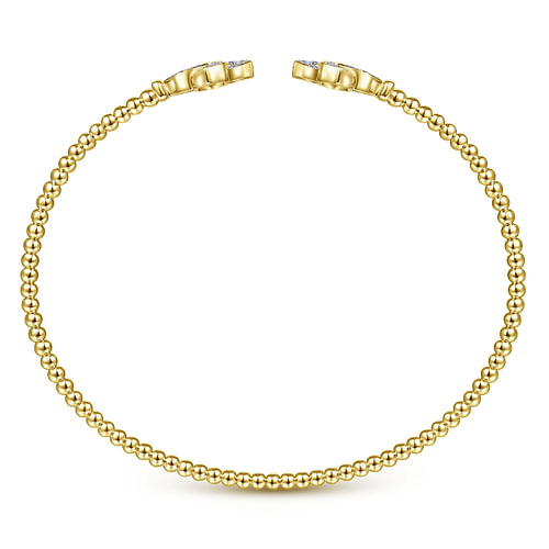 14K Yellow Gold Bujukan Split Cuff Bracelet with Diamond Flower Caps - 0.23 ct - Shot 3