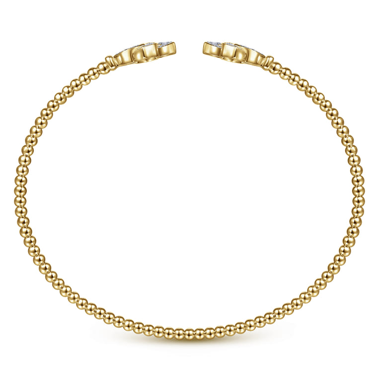 14K Yellow Gold Bujukan Split Cuff Bracelet with Diamond Flower Caps - 0.23 ct - Shot 3