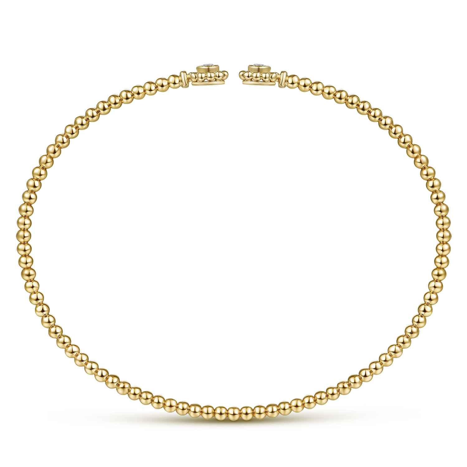 14K Yellow Gold Bujukan Split Cuff Bracelet with Diamond Flower Caps - 0.09 ct - Shot 3
