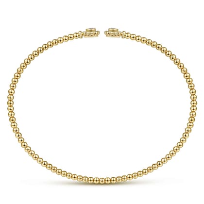 14K Yellow Gold Bujukan Split Cuff Bracelet with Diamond Flower Caps