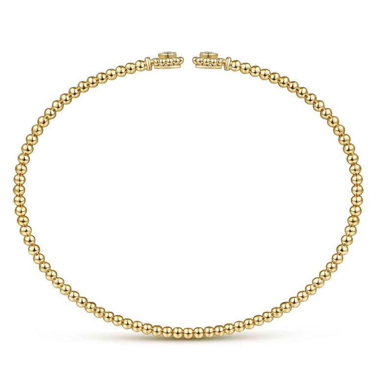 14K Yellow Gold Bujukan Split Cuff Bracelet with Diamond Flower Caps - 0.09 ct - Shot 3