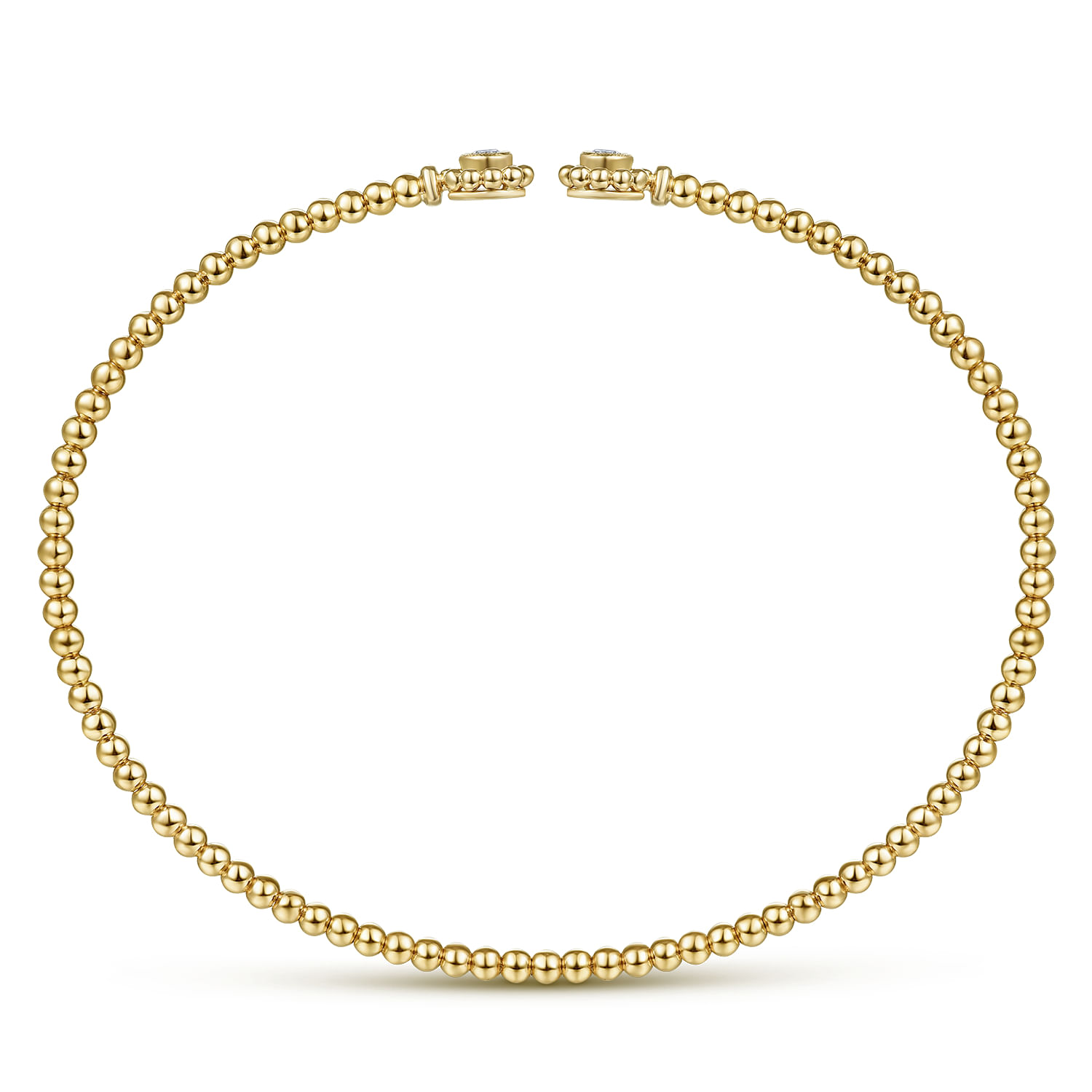 14K Yellow Gold Bujukan Split Cuff Bracelet with Diamond Flower Caps