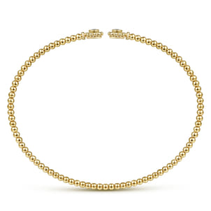 14K Yellow Gold Bujukan Split Cuff Bracelet with Diamond Flower Caps