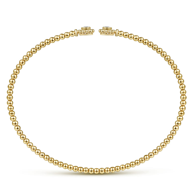 14K Yellow Gold Bujukan Split Cuff Bracelet with Diamond Flower Caps - 0.09 ct - Shot 3