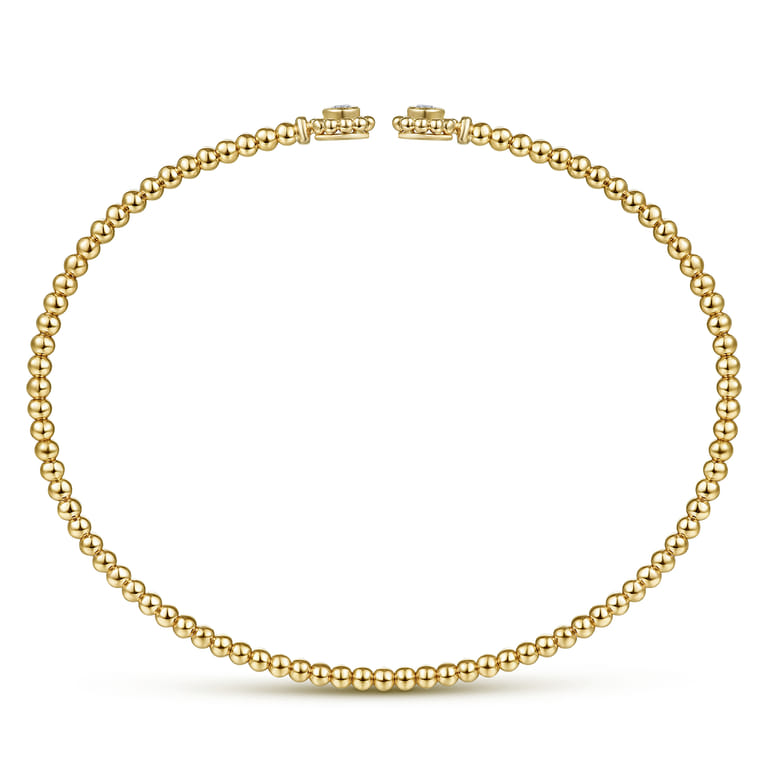 14K Yellow Gold Bujukan Split Cuff Bracelet with Diamond Flower Caps - 0.09 ct - Shot 3