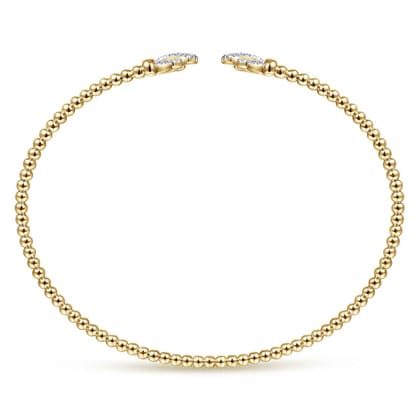 14K Yellow Gold Bujukan Split Cuff Bracelet with Diamond Pav¿ª Fan Caps