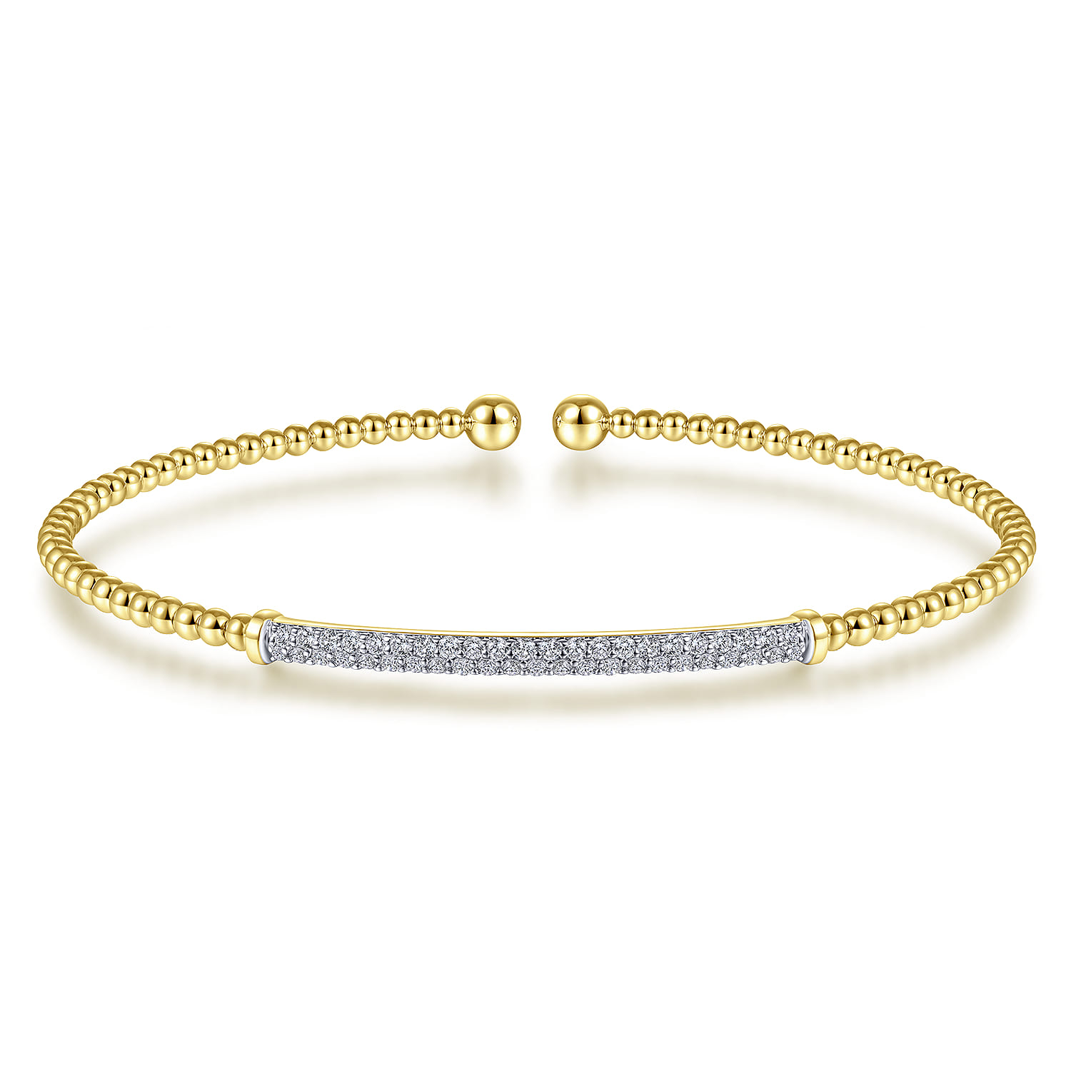 14K Yellow Gold Bujukan Split Cuff Bracelet with Diamond Pave Bar - 0.3 ct - Shot 1