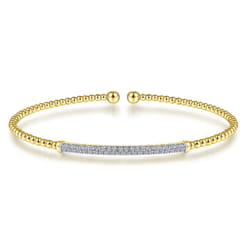 14K Yellow Gold Bujukan Split Cuff Bracelet with Diamond Pave Bar
