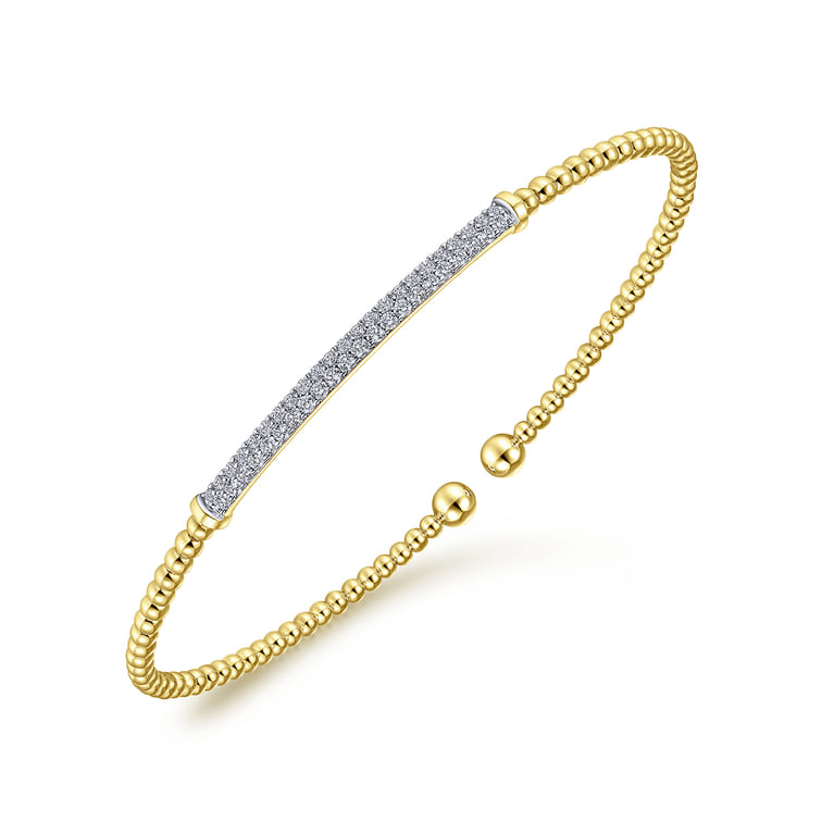14K Yellow Gold Bujukan Split Cuff Bracelet with Diamond Pave Bar - 0.3 ct - Shot 2
