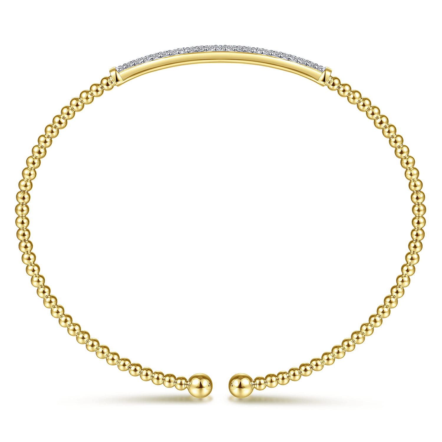 14K Yellow Gold Bujukan Split Cuff Bracelet with Diamond Pave Bar - 0.3 ct - Shot 3