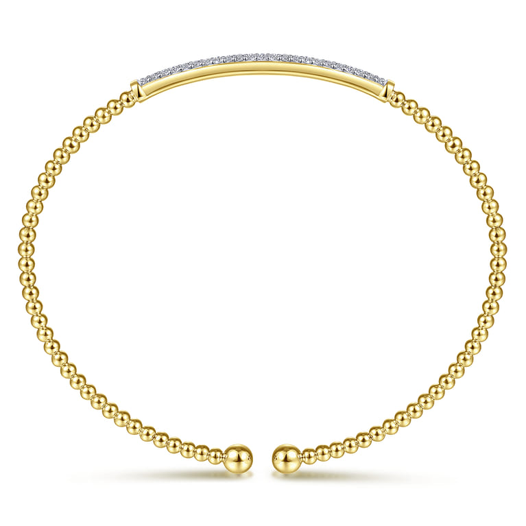 14K Yellow Gold Bujukan Split Cuff Bracelet with Diamond Pave Bar - 0.3 ct - Shot 3