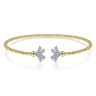 14K Yellow Gold Bujukan Split Cuff Bracelet with Diamond Pave Fan Caps