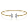 14K Yellow Gold Bujukan Split Cuff Bracelet with Diamond Pave Fan Caps - 0.18 ct