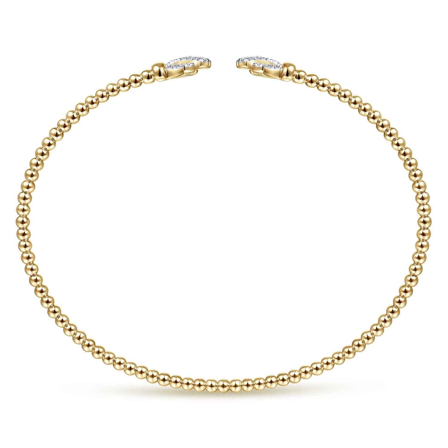 14K Yellow Gold Bujukan Split Cuff Bracelet with Diamond Pave Fan Caps - 0.18 ct - Shot 3