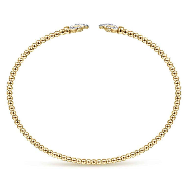 14K Yellow Gold Bujukan Split Cuff Bracelet with Diamond Pave Fan Caps - 0.18 ct - Shot 3