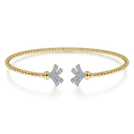 14K Yellow Gold Bujukan Split Cuff Bracelet with Diamond Pave Fan Caps