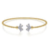 14K Yellow Gold Bujukan Split Cuff Bracelet with Diamond Pave Fan Caps - 0.2 ct
