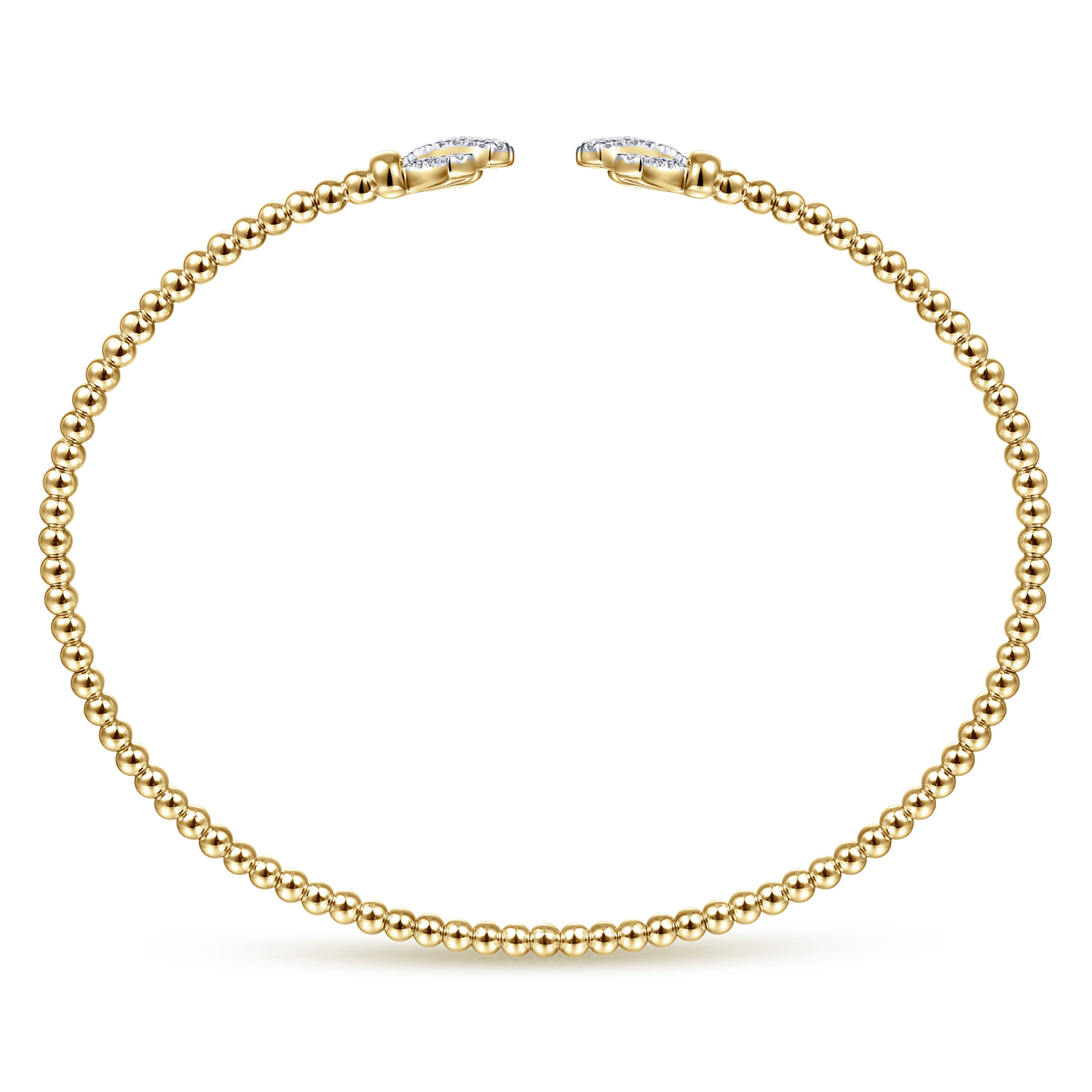 14K Yellow Gold Bujukan Split Cuff Bracelet with Diamond Pave Fan Caps - 0.2 ct - Shot 3
