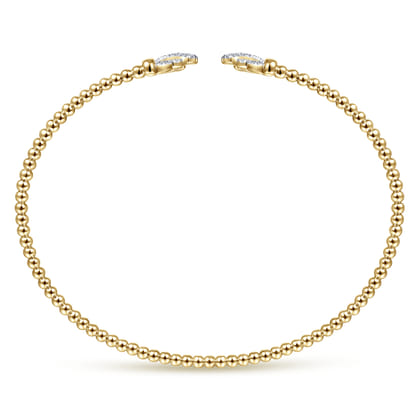 14K Yellow Gold Bujukan Split Cuff Bracelet with Diamond Pave Fan Caps