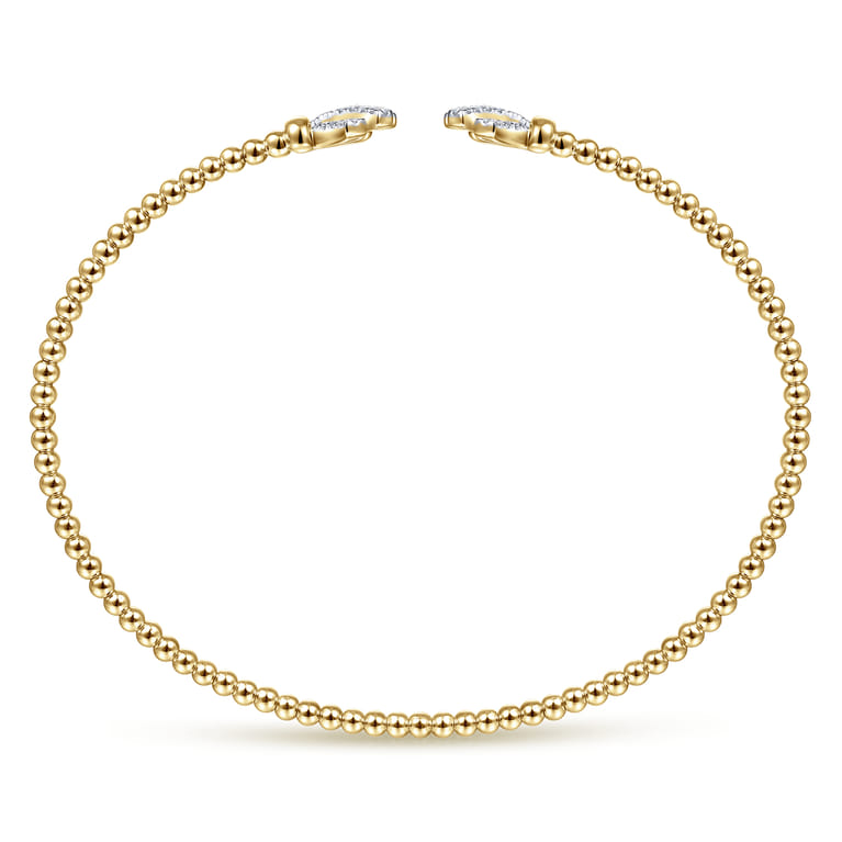 14K Yellow Gold Bujukan Split Cuff Bracelet with Diamond Pave Fan Caps - 0.2 ct - Shot 3
