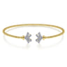 14K Yellow Gold Bujukan Split Cuff Bracelet with Diamond Pave Fan Caps - 0.2 ct