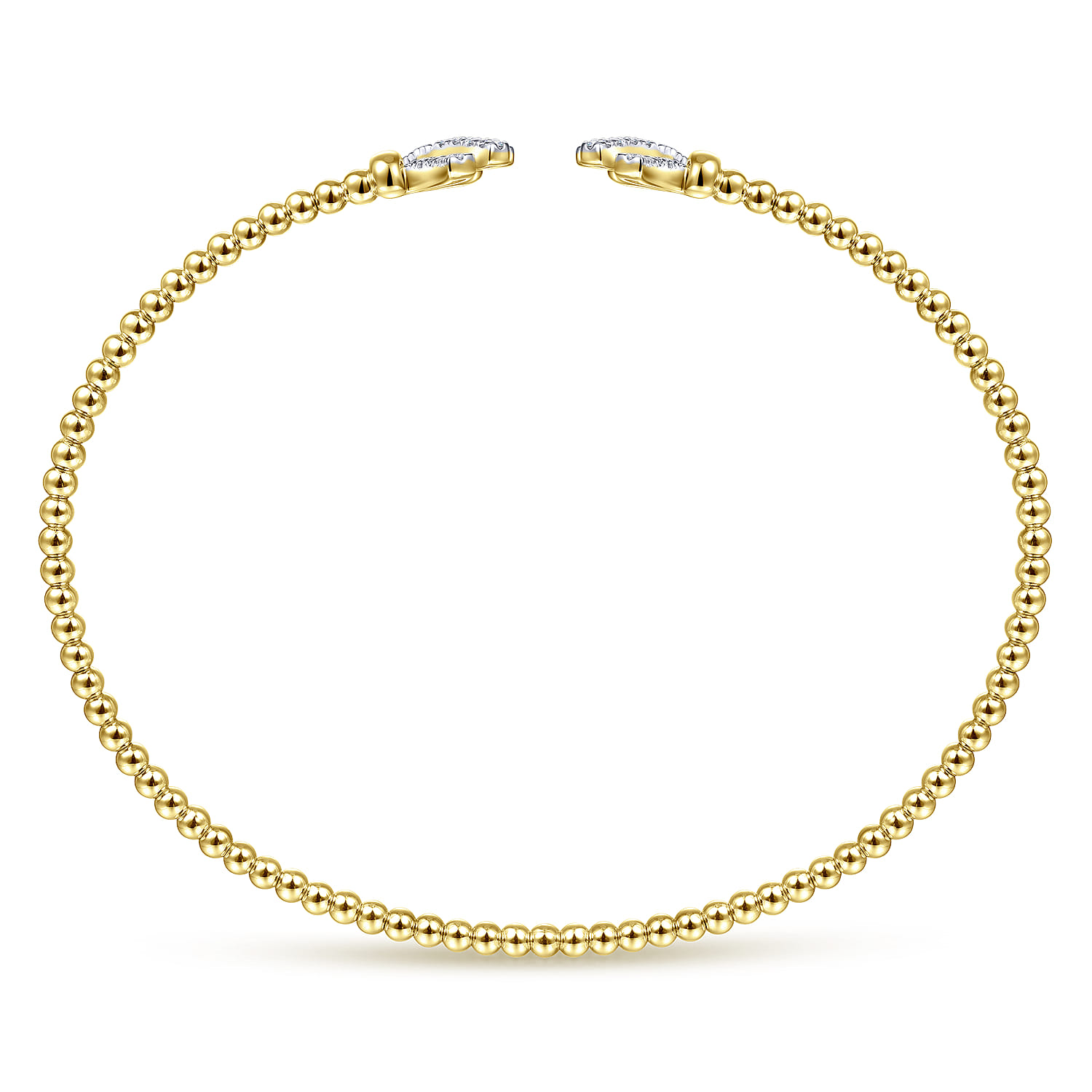 14K Yellow Gold Bujukan Split Cuff Bracelet with Diamond Pave Fan Caps - 0.2 ct - Shot 3