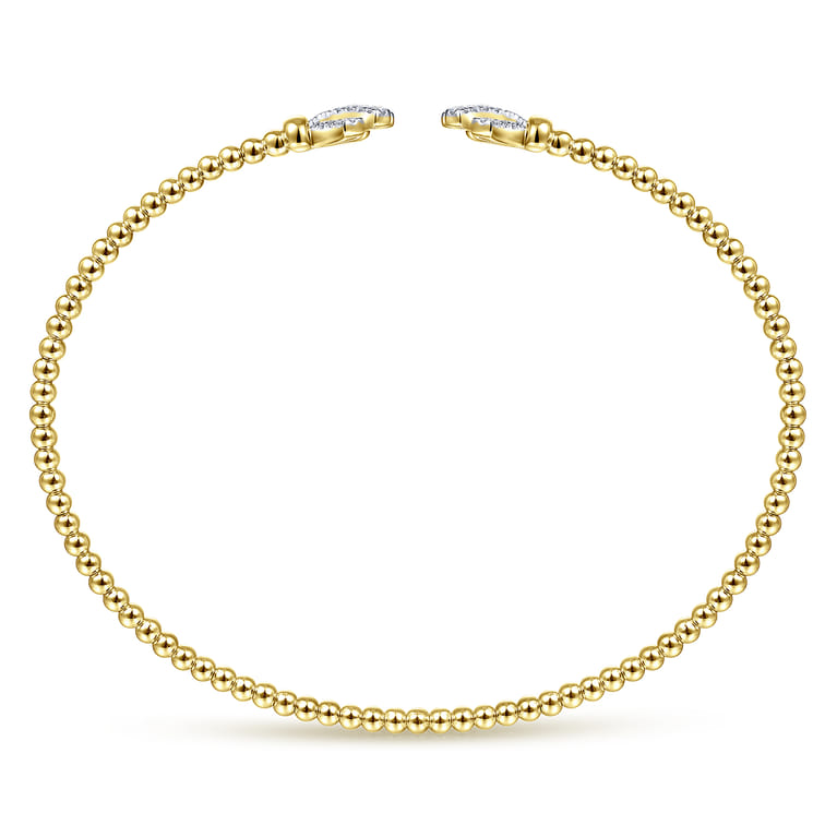 14K Yellow Gold Bujukan Split Cuff Bracelet with Diamond Pave Fan Caps - 0.2 ct - Shot 3