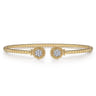 14K Yellow Gold Bujukan Split Cuff Bracelet with Diamond Pave Flower Caps - 0.18 ct