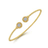 14K Yellow Gold Bujukan Split Cuff Bracelet with Diamond Pave Flower Caps - 0.18 ct