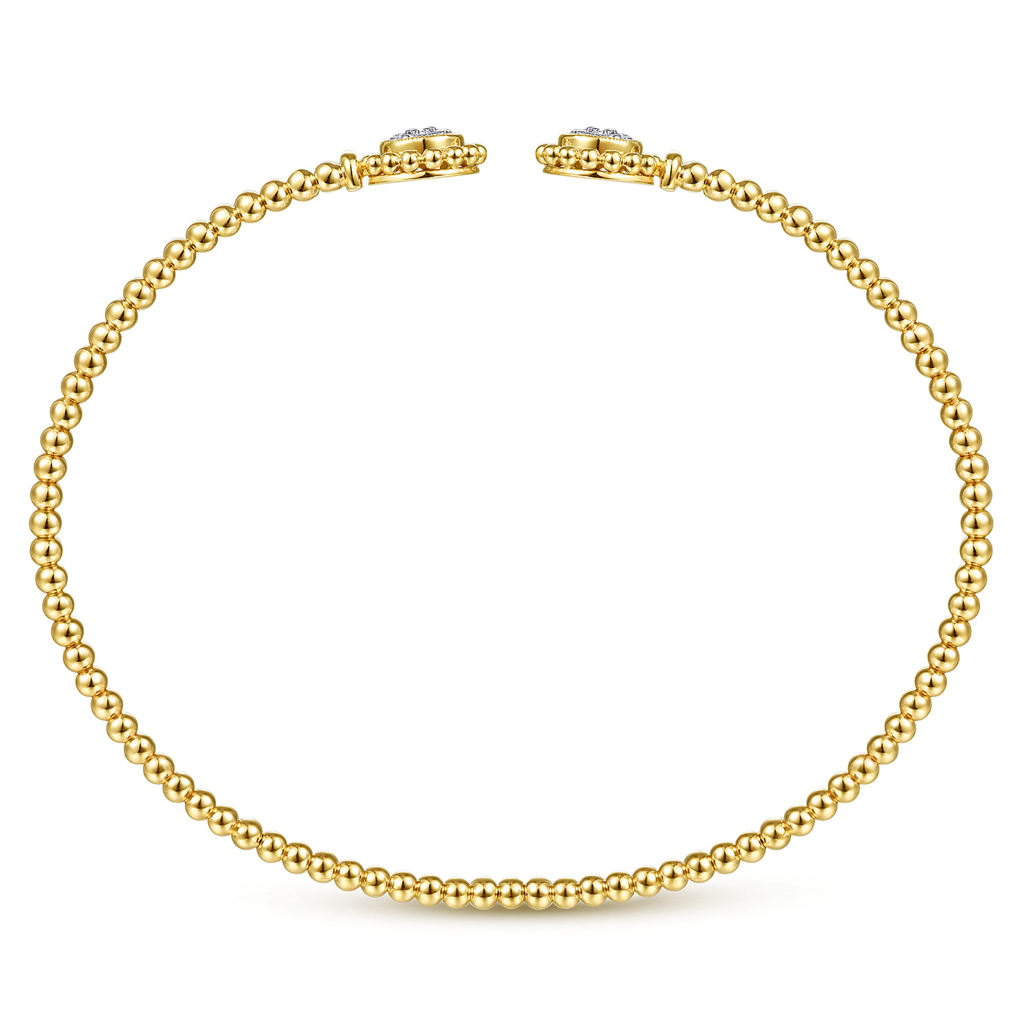 14K Yellow Gold Bujukan Split Cuff Bracelet with Diamond Pave Flower Caps - 0.18 ct - Shot 3