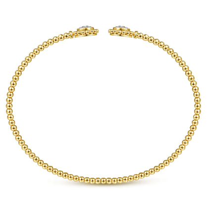14K Yellow Gold Bujukan Split Cuff Bracelet with Diamond Pave Flower Caps