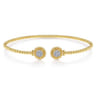 14K Yellow Gold Bujukan Split Cuff Bracelet with Diamond Pave Flower Caps - 0.18 ct