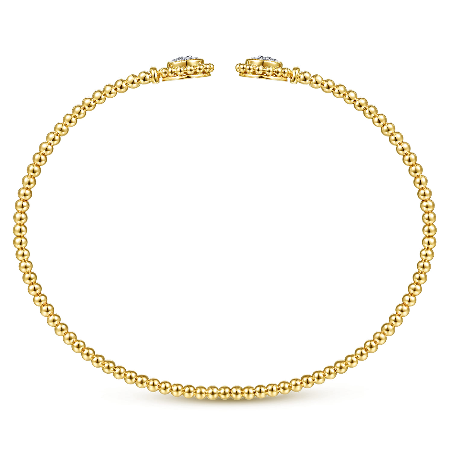 14K Yellow Gold Bujukan Split Cuff Bracelet with Diamond Pave Flower Caps - 0.18 ct - Shot 3