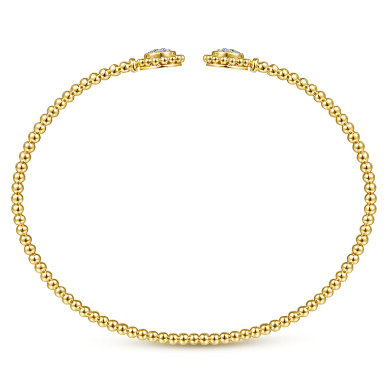 14K Yellow Gold Bujukan Split Cuff Bracelet with Diamond Pave Flower Caps - 0.18 ct - Shot 3