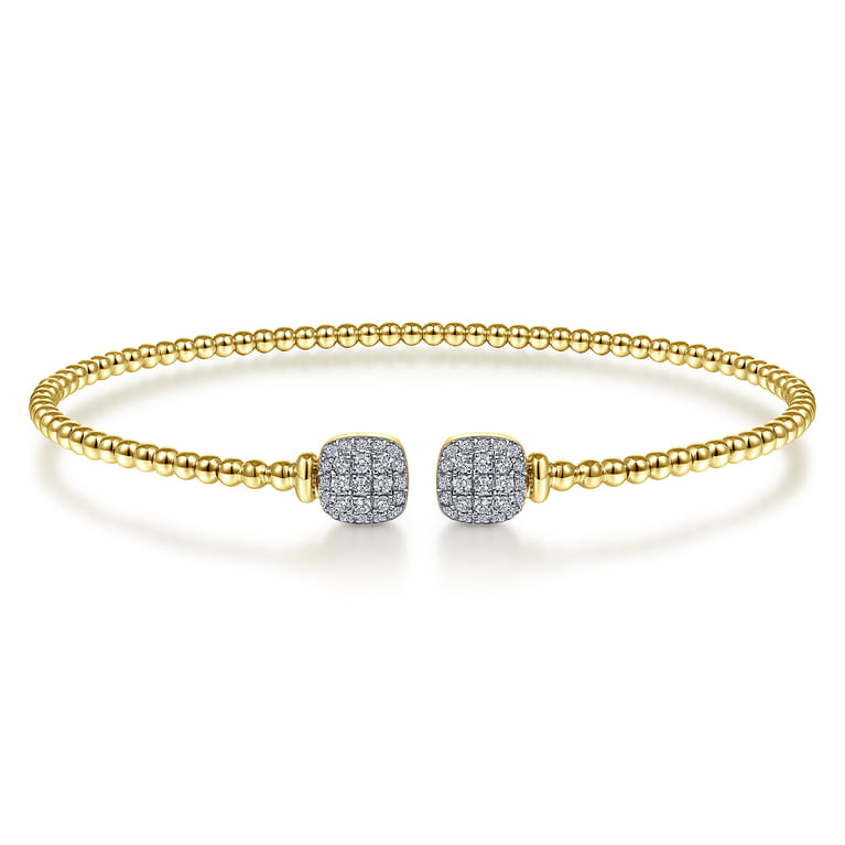 14K Yellow Gold Bujukan Split Cuff Bracelet with Pav¿ª Diamond Squares - 0.3 ct - Shot 1