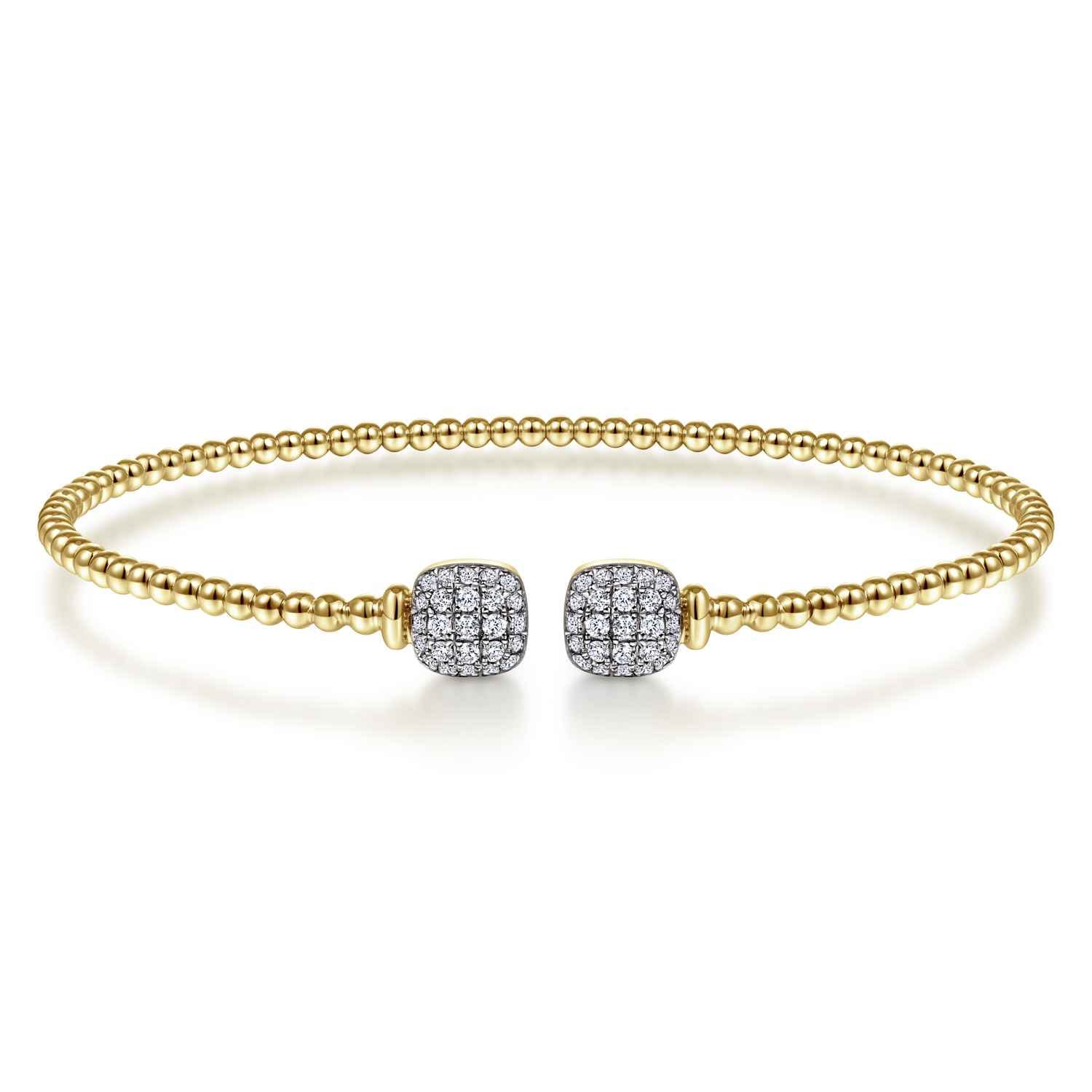 14K Yellow Gold Bujukan Split Cuff Bracelet with Pave Diamond Squares - 0.3 ct - Shot 1